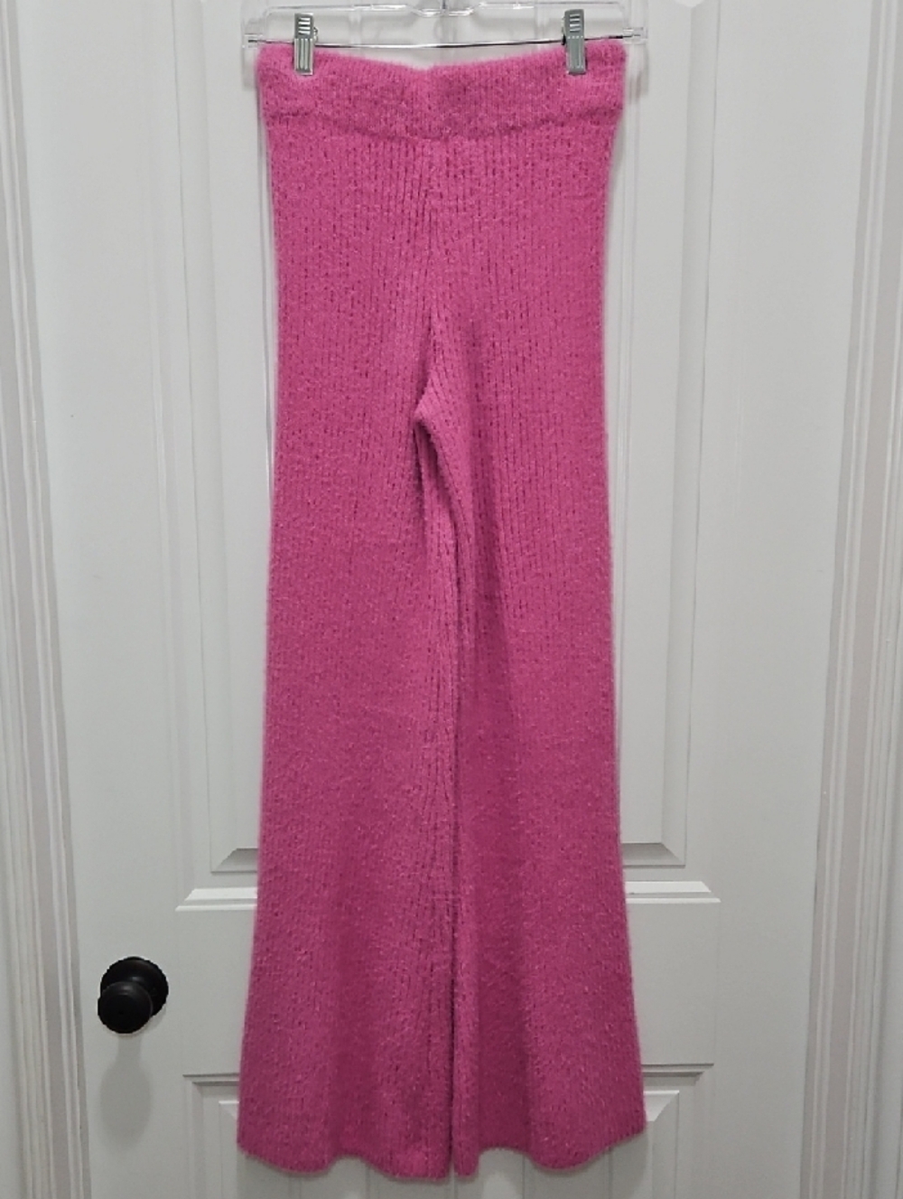 Pink Fuzzy Knit Flare Leg Ribbed Sweater Knit Lounge Pants New XS - Picture 5 of 7